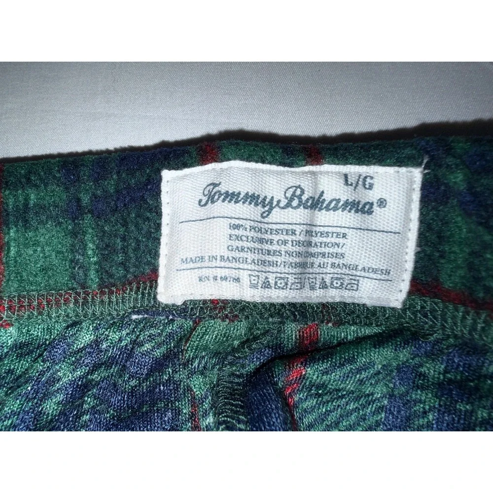 Tommy Bahama Mens Pajama Bottoms Navy Green Plaid Fleece Sleep Pants TB82298T L